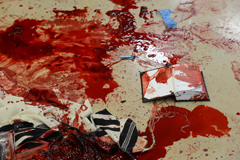 Photo of the blood-stained floor at the scene of the terrorist attack.