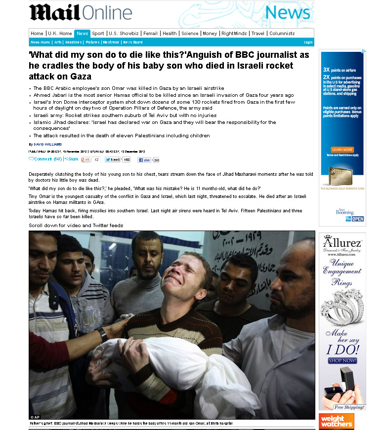 daily mail says israel killed baby when un confirms it was hamas rocket