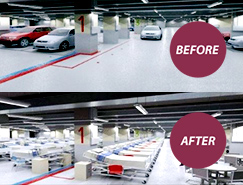 In 72 hours we can convert an underground parking facility         to a fully functional        hospital.        