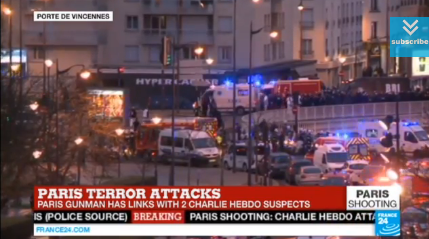 charlie hebdo shooters take hostages