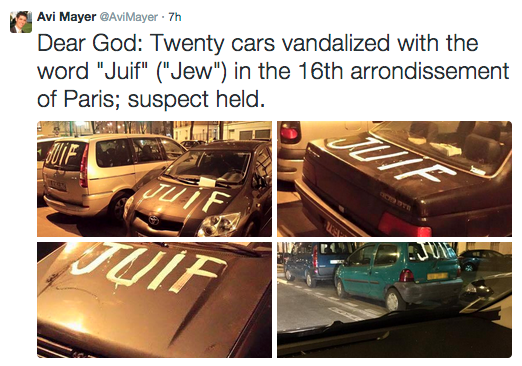 pictures of juif painted on cars in paris